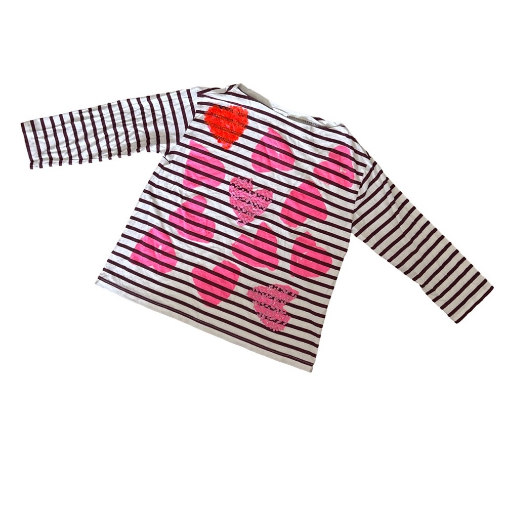 CrewCuts Striped Long Sleeve Shirt with Pink and Red Hearts 8